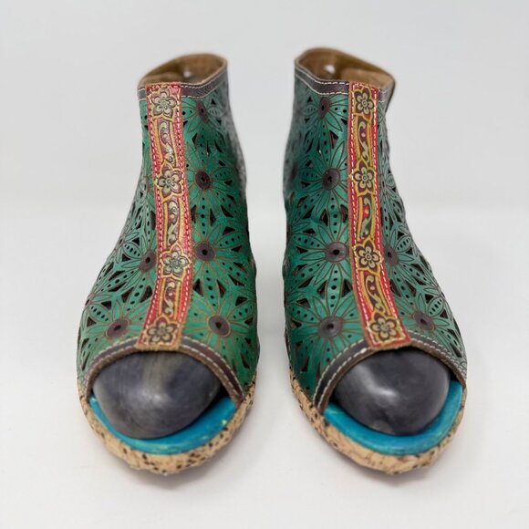 L'Artiste Hand Painted Leather Slingback Block Heels 7.5-8 - Picture 8 of 15